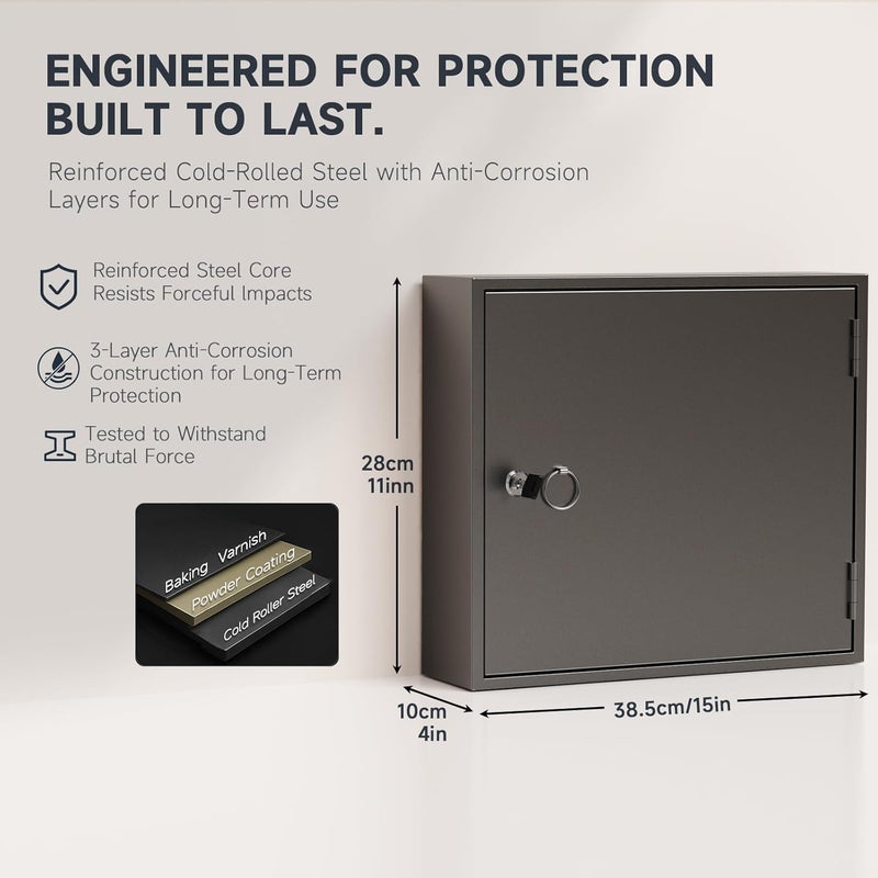 WeHere Key Lock Box for 90 Keys, Wall Mount Key Cabinet with Color Key Tags, Steel Key Storage Box with Lock, Key Holder Organizer for Home, Office, Apartment, Property Management - Image 2